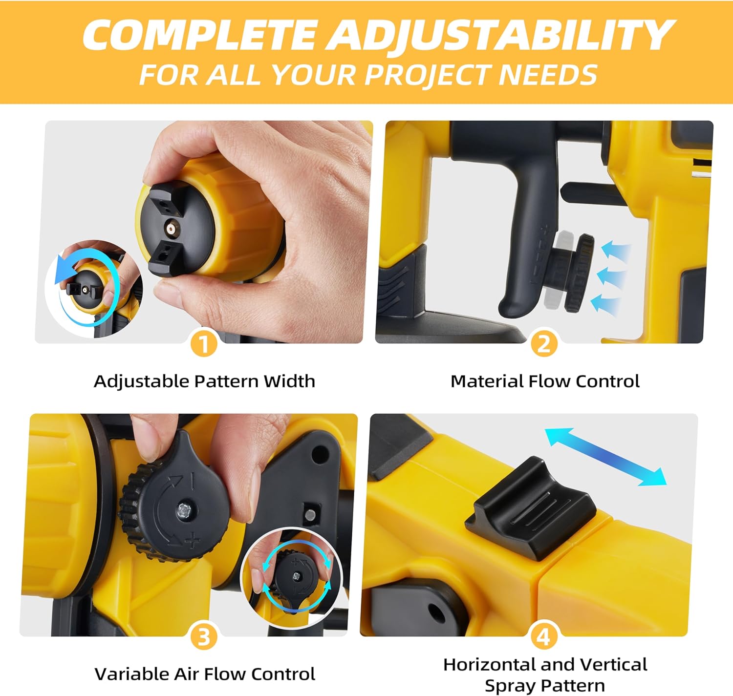 Paint Sprayer 1000W Powerful HVLP Spray Gun Electric Perfect for House Painting, Furniture, Cabinets, Walls, Doors, Fences 4 Nozzles for Precise Finish Easy to Clean