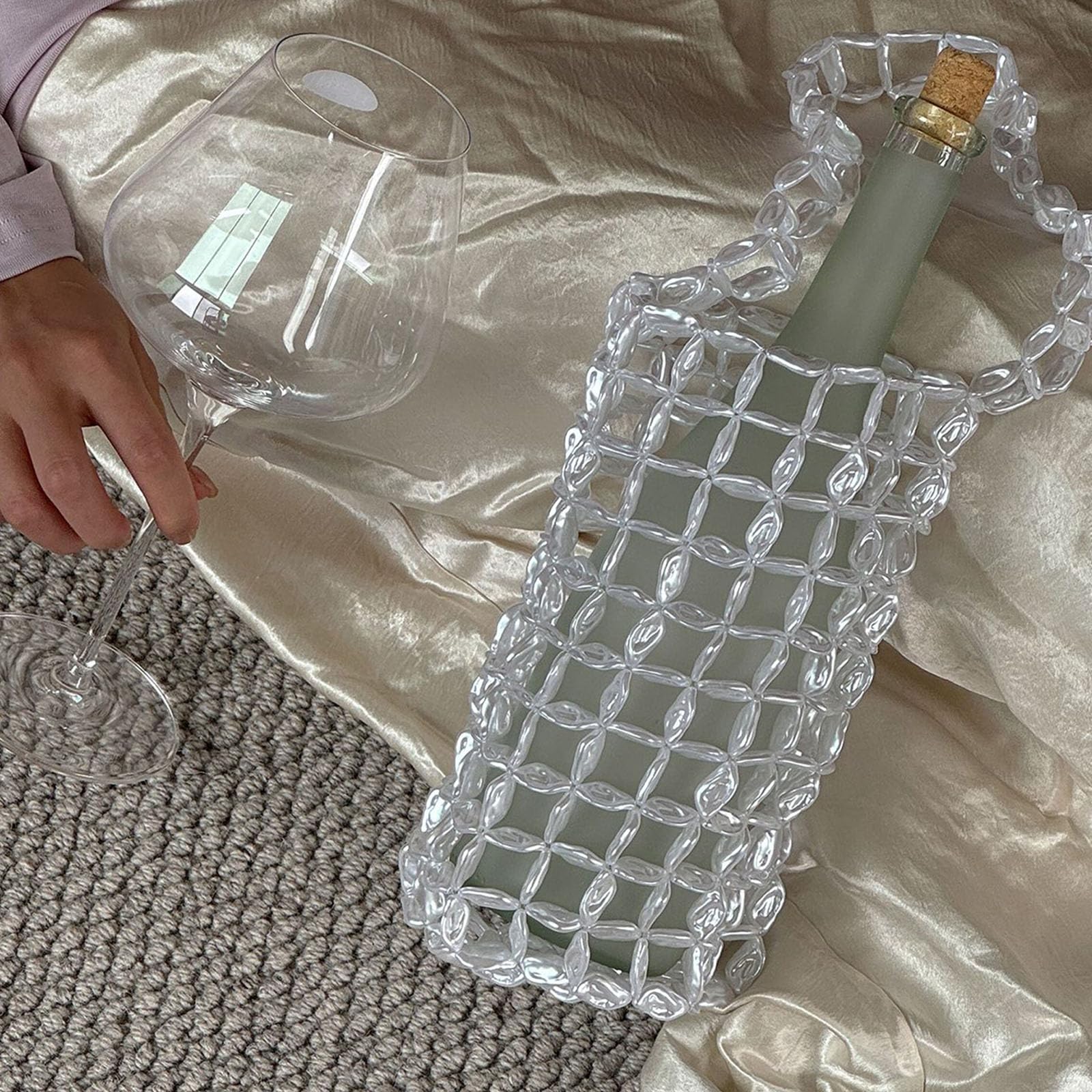 Borsa per bottiglia vino in tessuto, Borsa per bottiglie singole a aperta con doppi manici, Portabottiglie intrecciato a mano per picnic e feste, Borsa per vino in tessuto 16, 54 x 4, 33 Borsa