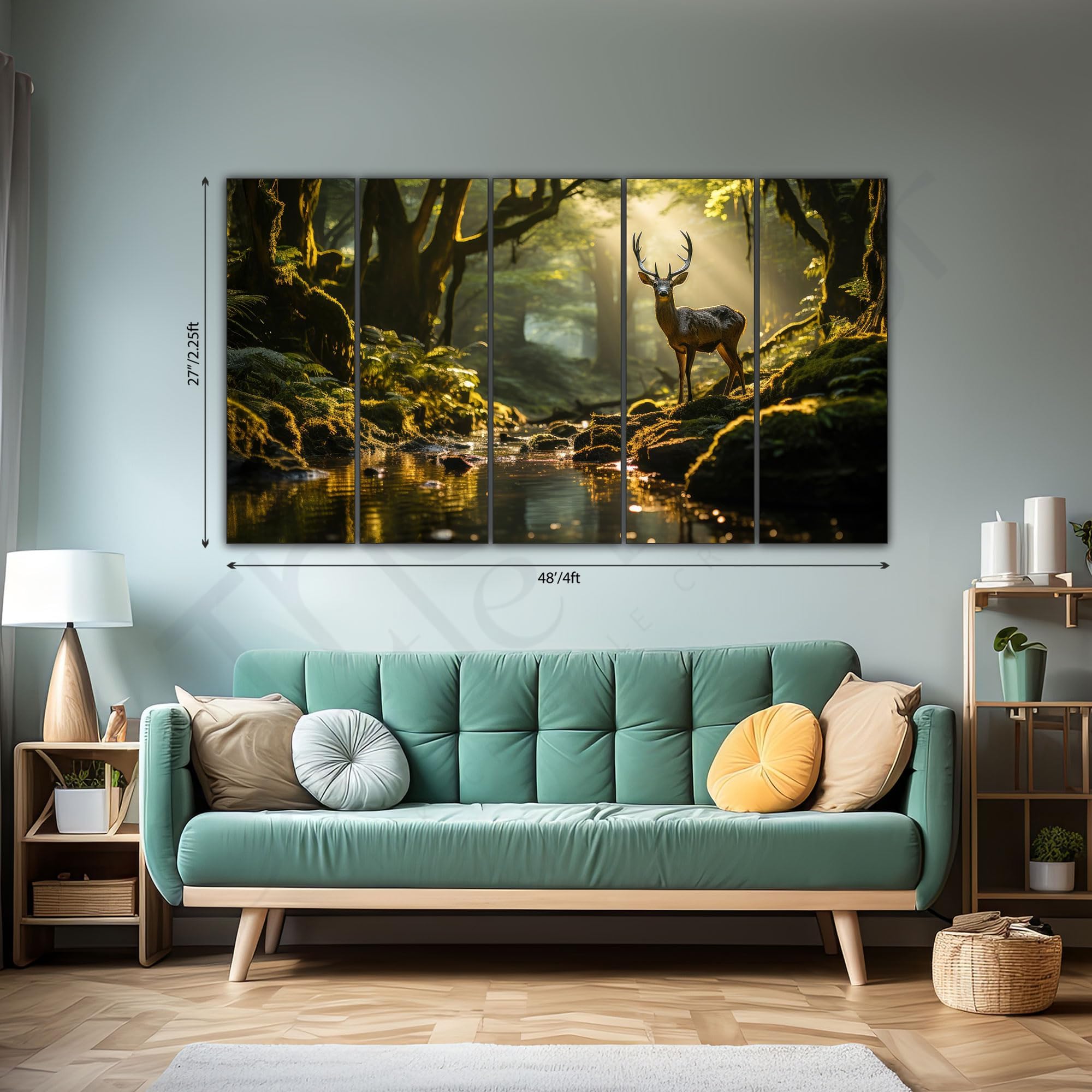 The Castle Decor Beautiful Deer Wall Painting for Living Room Big Size - Deer Wall Painting for Bedroom, Office, Drawing Room, Hotel - Elegant Wall Decor Art for Home Decoration, Gifting (27x48 inch)