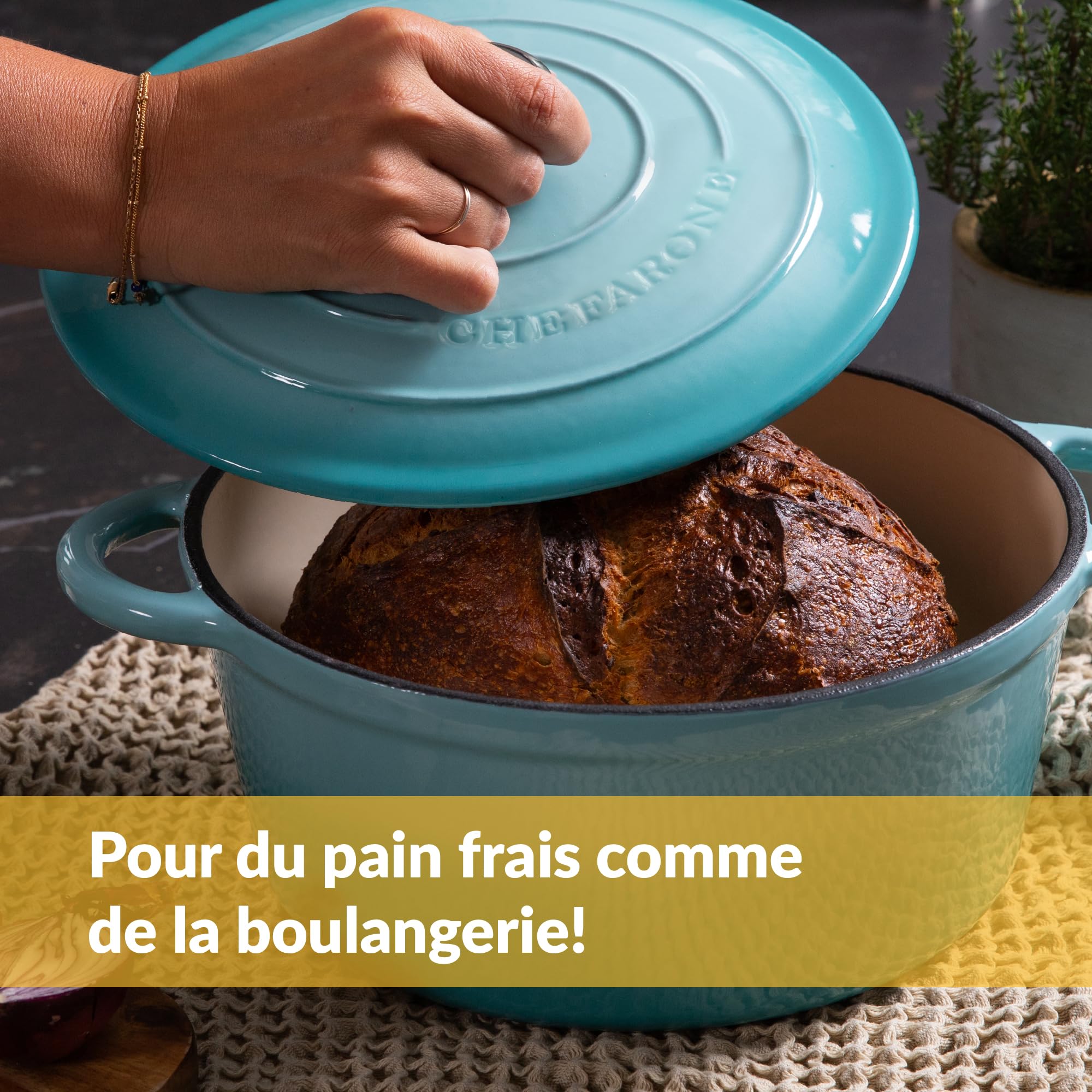 Chefarone Cocotte en Fonte Émaillée 26 cm (4,7 L) – Marmite avec Couvercle Compatible Induction et Four – Fonte de Qualité Supérieure – Idéale pour Pain, Ragoûts, Rôtis et Plats mijotés