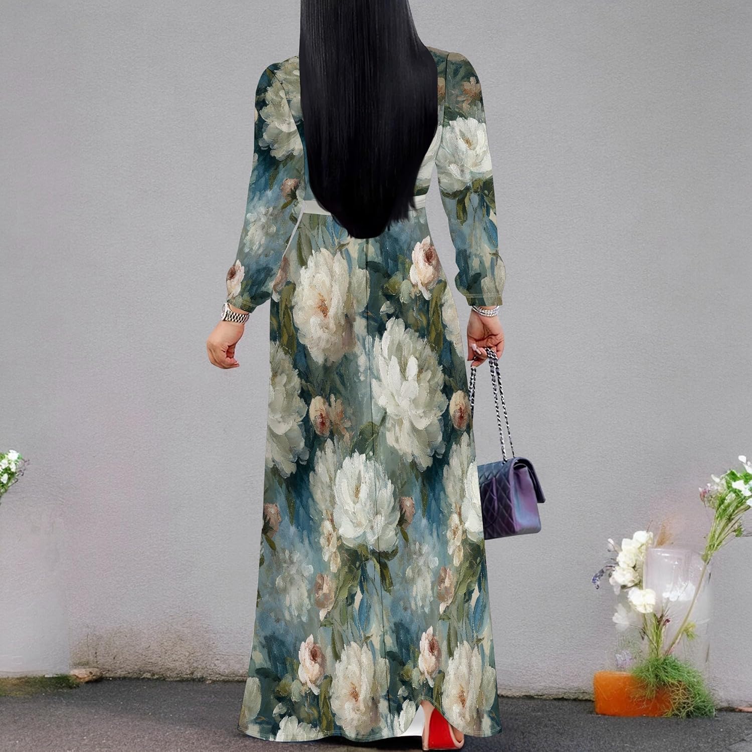 PinkPatty Women's Long Sleeve Maxi Dress Plus Size Trendy Wedding Guest Wrap Dress with Pockets&Belt L - Image 6