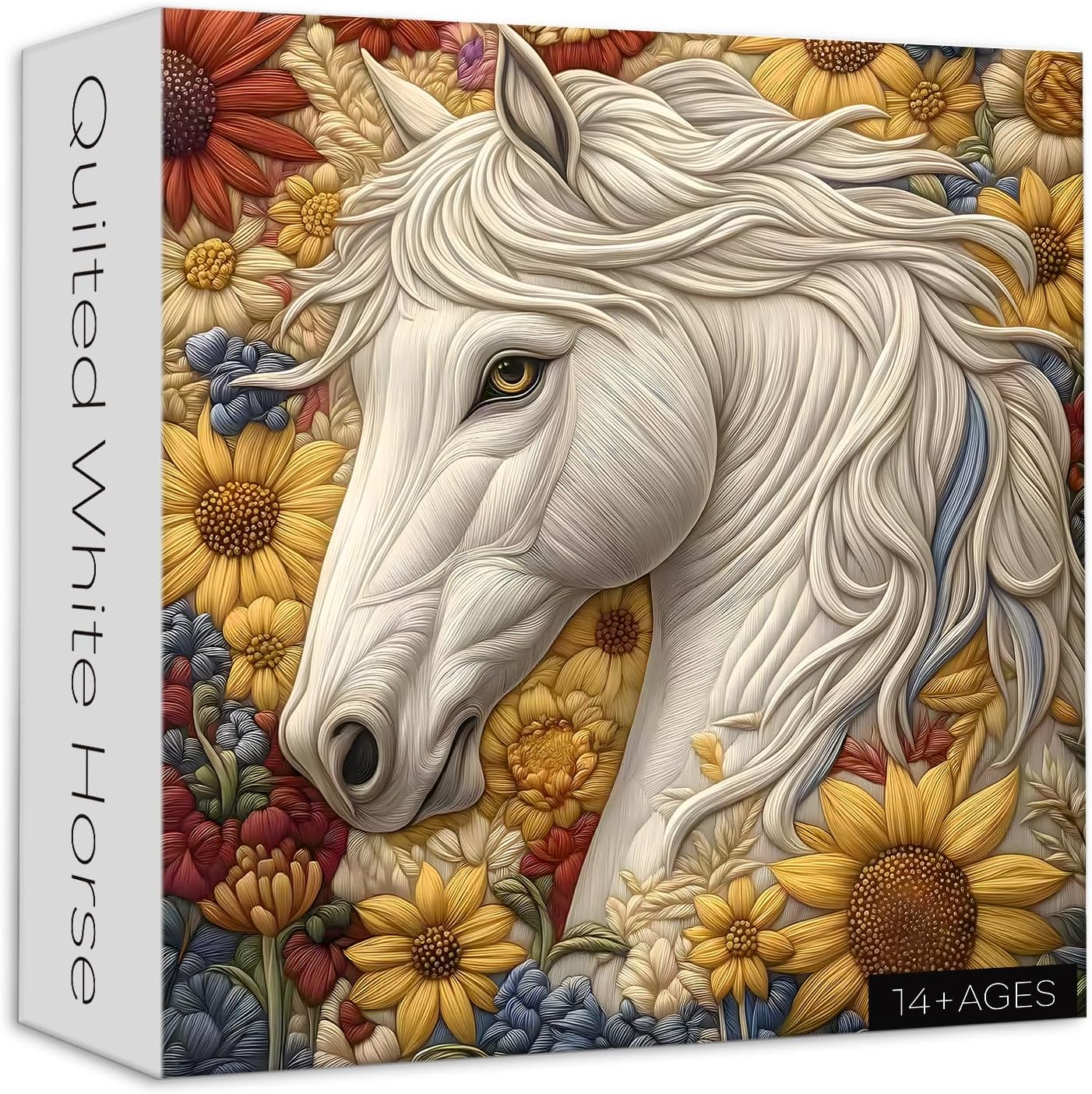 Horse Puzzles for Adults 1000 Piece, Larkipuzz Challenging Ssunflower Flower Puzzle Embroidery, Hard Impossible Wildflower Plant Theme as Wall Art