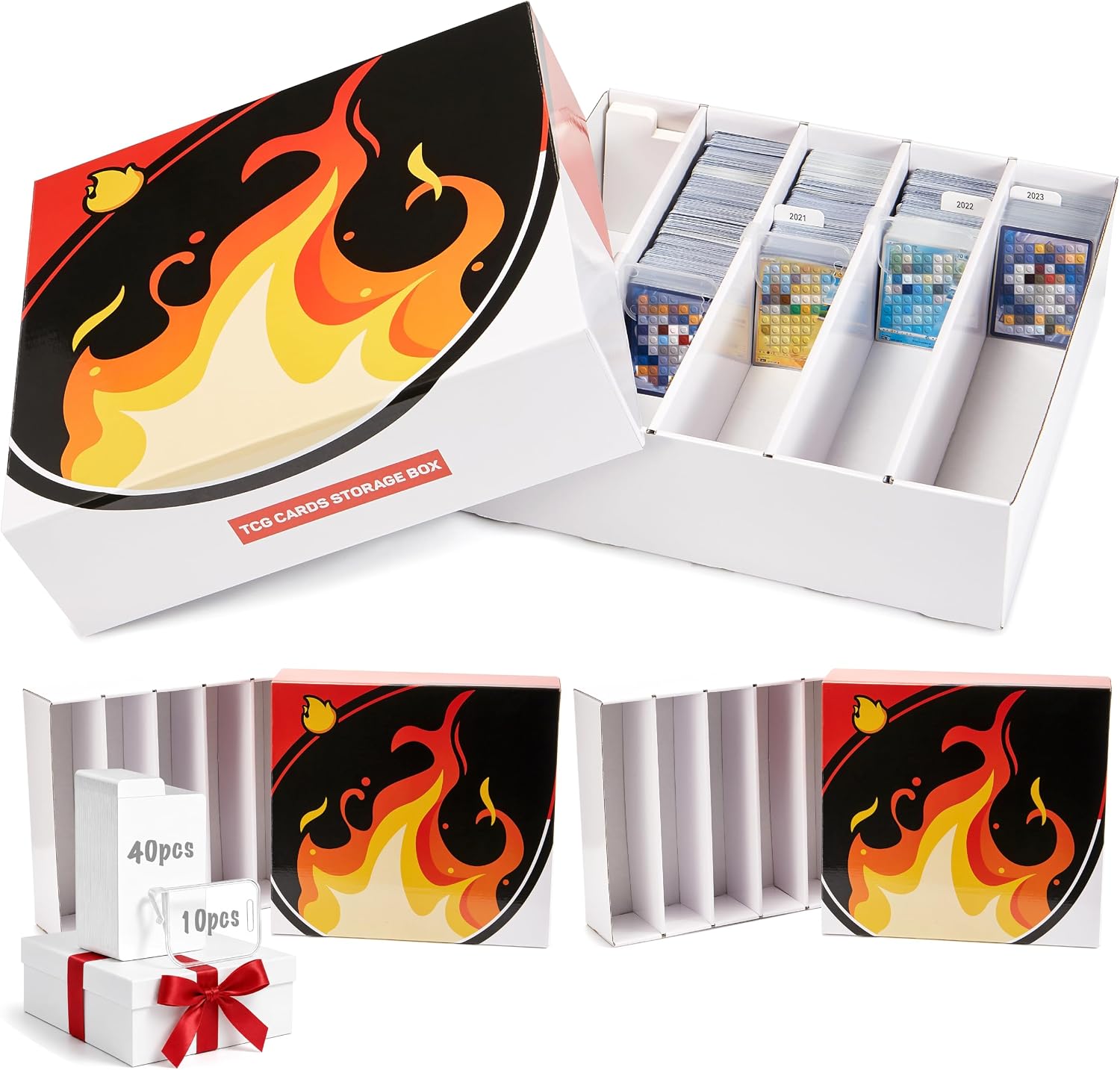 2-Pack Trading Card Storage Box with Dividers 5 Row for TCG MTG Sport Cards