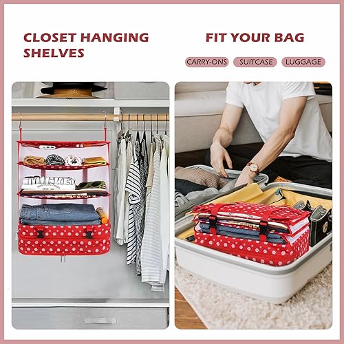 Miniatura 3 de Surblue Bolsa de almacenamiento plegable de 3 estantes de tela Oxford lavable con 2 ganchos (XL 17.71 x 11.81 x 20 pulgadas, nieve)