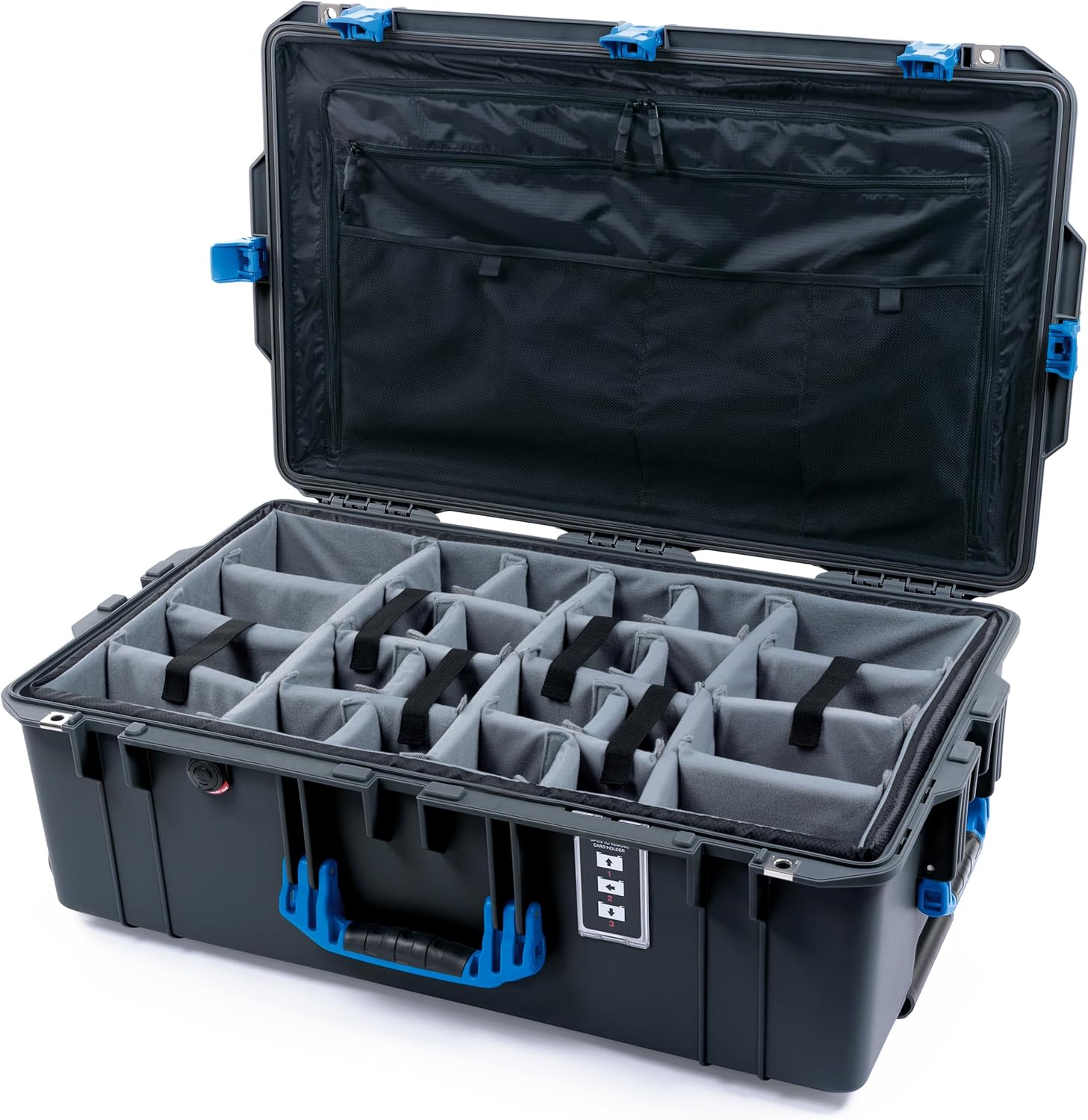 ColorCase Pelican 1595 Case Charcoal - Large Sized Waterproof Case with Grey Padded Dividers & Combo Pouch Lid Organizer- Silver Handles & Latches