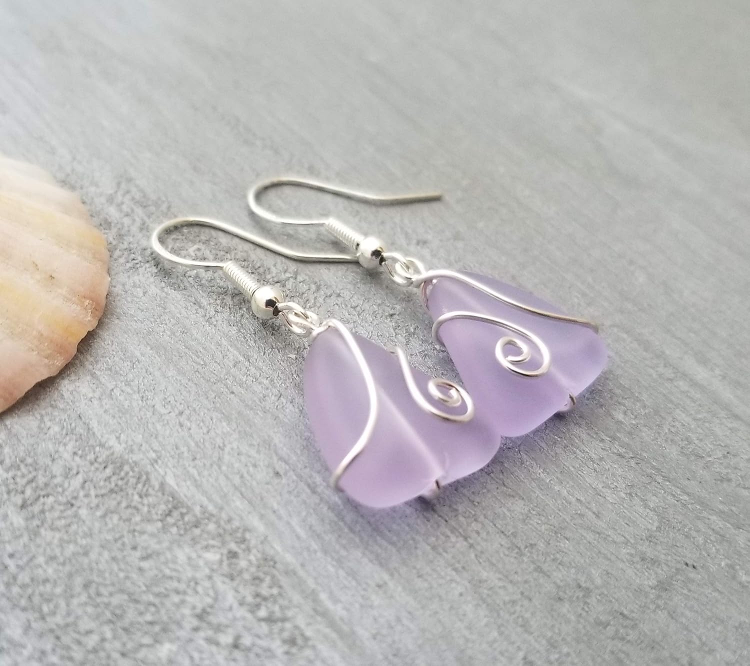 Handmade Sea Glass Earrings, Hawaiian Jewelry for Women, Wire "Magical Color Changing" Purple Earrings, Sea Glass Jewelry, Birthday Gift For Women (February Birthstone)