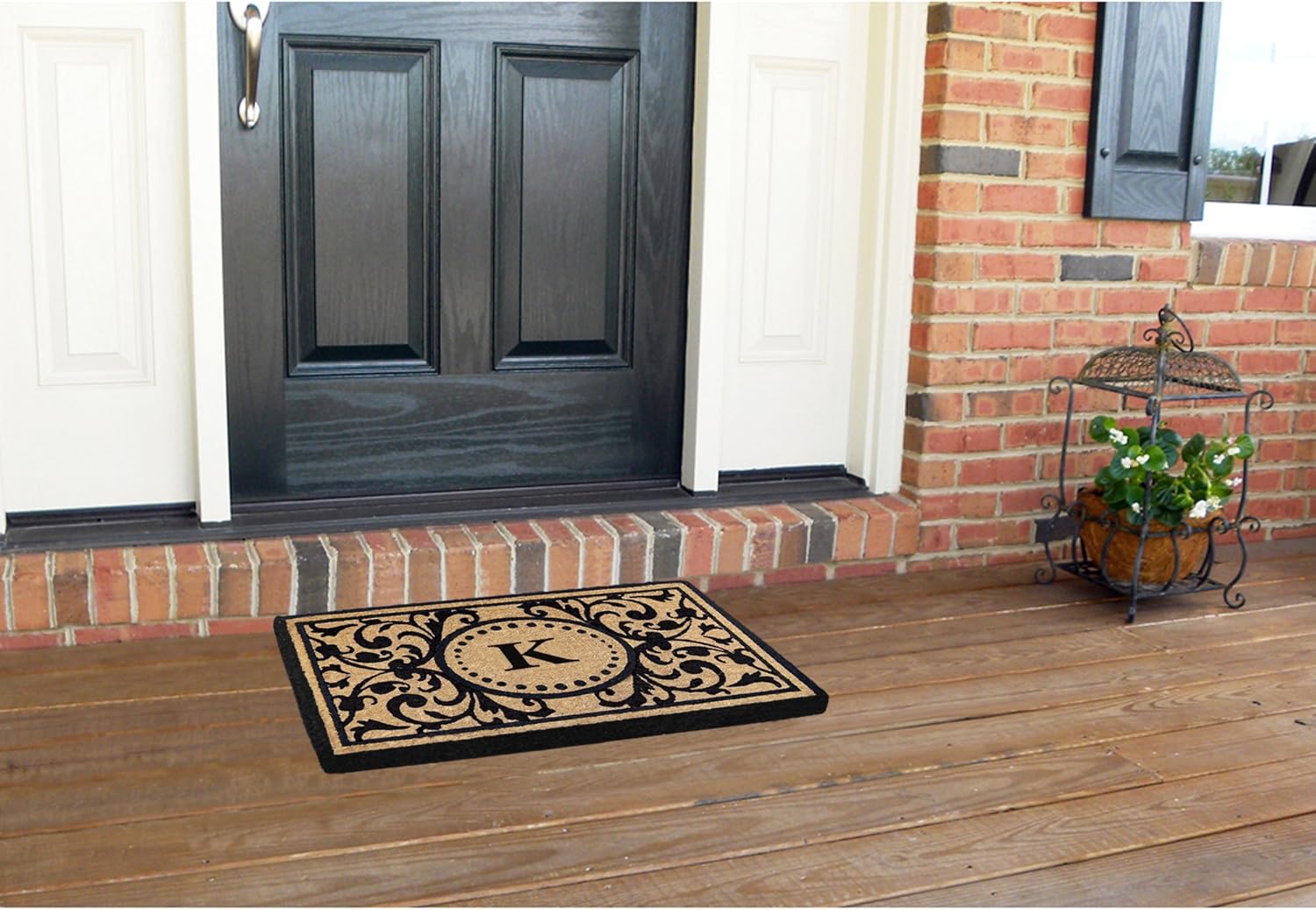 Nedia Home Heavy Duty Coir Door Mat - Personalized Monogram K, Heritage Design, Natural Coco Fiber Welcome Mat, Durable Handcrafted Outdoor Rug, Eco-Friendly, 18" x 30", O2351K