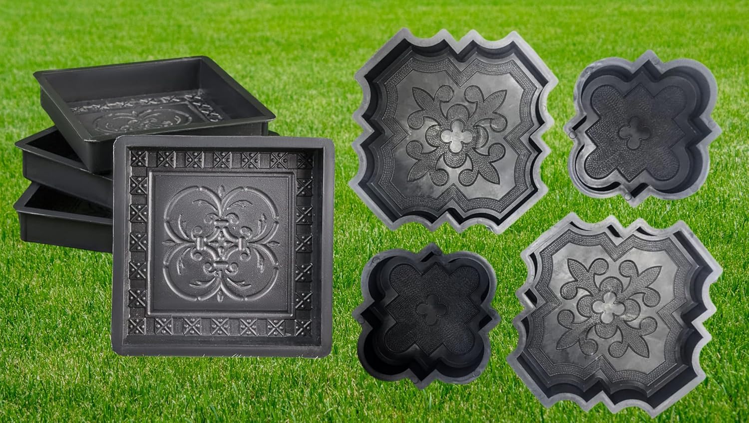 4 pcs Beautiful Plastic Form Big Pathmaker Concrete Molds Cement Molds & 4 pcs Plastic Molds Concrete Set Patio Paving Mold
