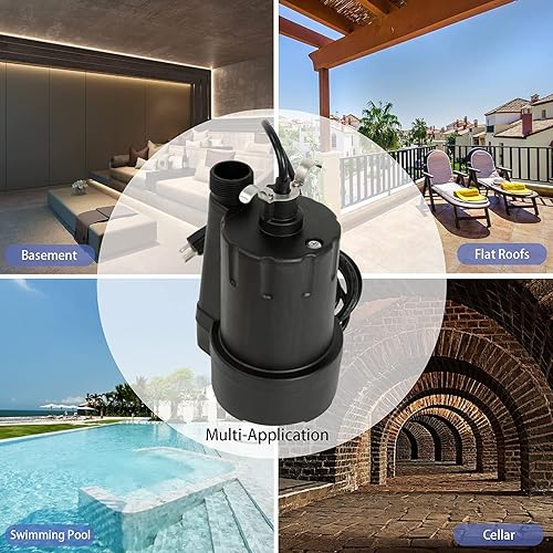 Vista 7 de Bomba sumergible de 1/5 HP Bomba sumergible termoplástica Bomba eléctrica de transferencia de agua con cable de 10 pies, color negro