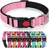 Reflective Nylon Dog Collar with Safety Buckle, Adjustable Pet Collars with Soft Neoprene Padding for Medium Dogs Pink, M