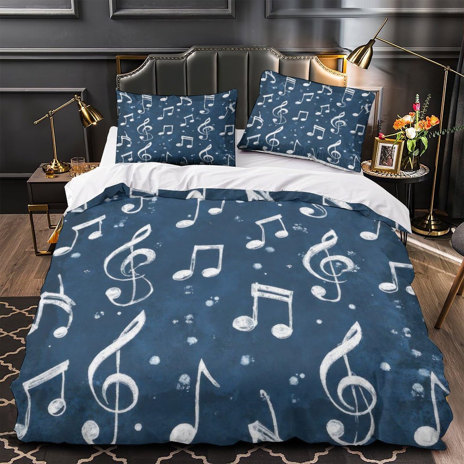 Parure de lit notes musicales 3d housse de couette single 140x200 microfibre