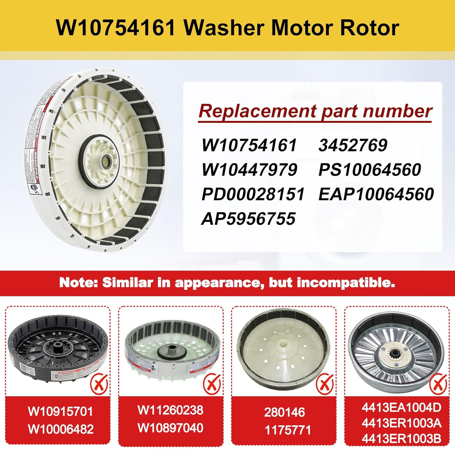 W10754161 W10447979 Washer Rotor (OEM) Compatible with whirlpool maytag crosley kenmore Washer for WTW7000DW0 WTW7500GC2 MVWB766FW1 MVWB765FW ect. Replacement Part AP5956755 PS10064560 PD00028151 etc.
