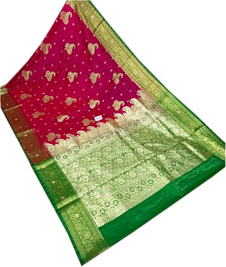 Spewim Women Banarasi Satin Silk Zari With Stone Work Rich Pallu Saree 6 Yards With Blouse Piece