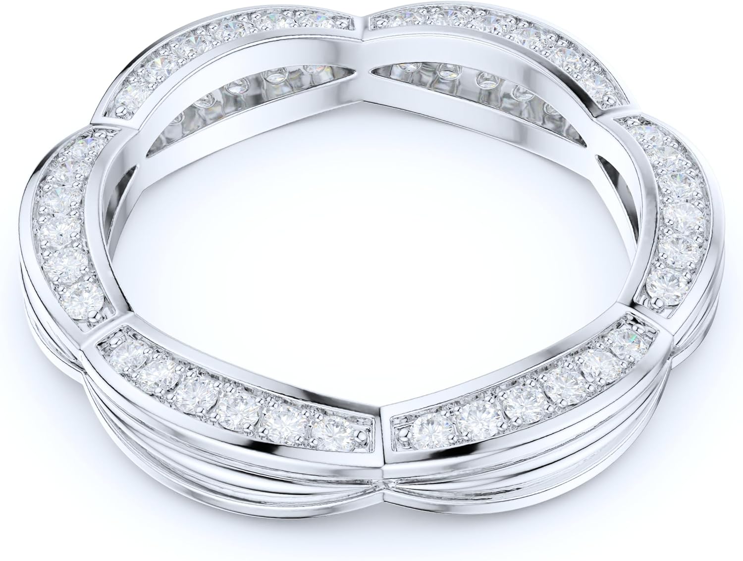 THELANDA Sterling Silver 4mm Special Two Sides Setting Infinity Waves Patterned Simulated Round Diamond Genuine Moissanite Full Eternity Band Wedding Ring - Image 3