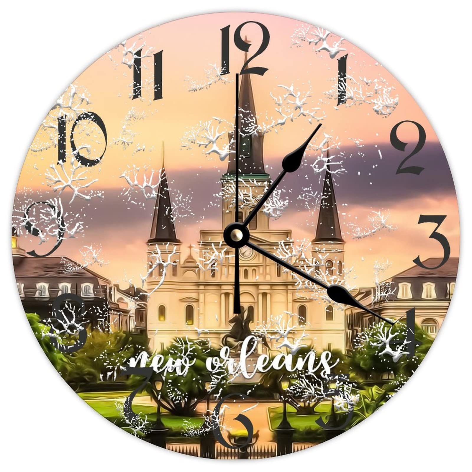 Horloge murale ronde en bois de Nouvelle-Orléans silencieuse style ferme 38cm