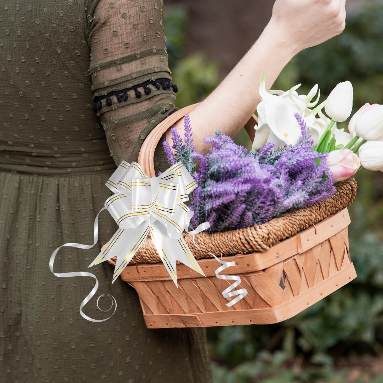 Healvian 100pezzi Fiocchi Decorativi Strappo Con Dorato Per Matrimoni e Feste Fiocchi Per Confezioni e Decorazioni Natalizie