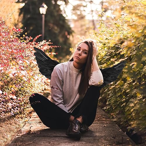 Miniatura 6 de Disfraz de alas de ángel y halo para adultos, alas de ángel de plumas para mujeres, niños y niñas, disfraz de fiesta temática de Halloween