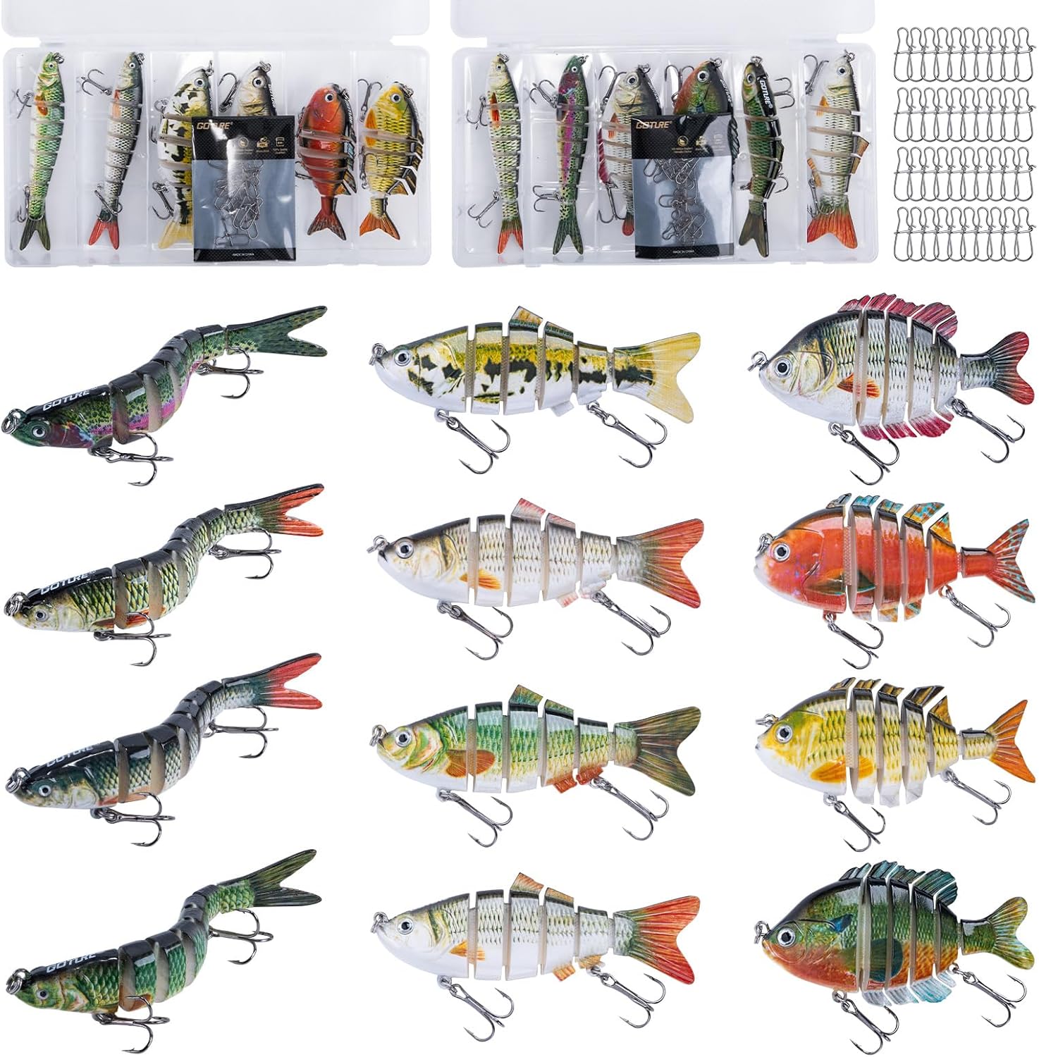 Goture Bass Fishing Lures, Lifelike Jointed Swimbait for Bass Trout Walleye Crappie Pike, Slow Sinking Segment Swimming Bait Fishing Lures for Freshwater and Saltwater, Gifts for Men