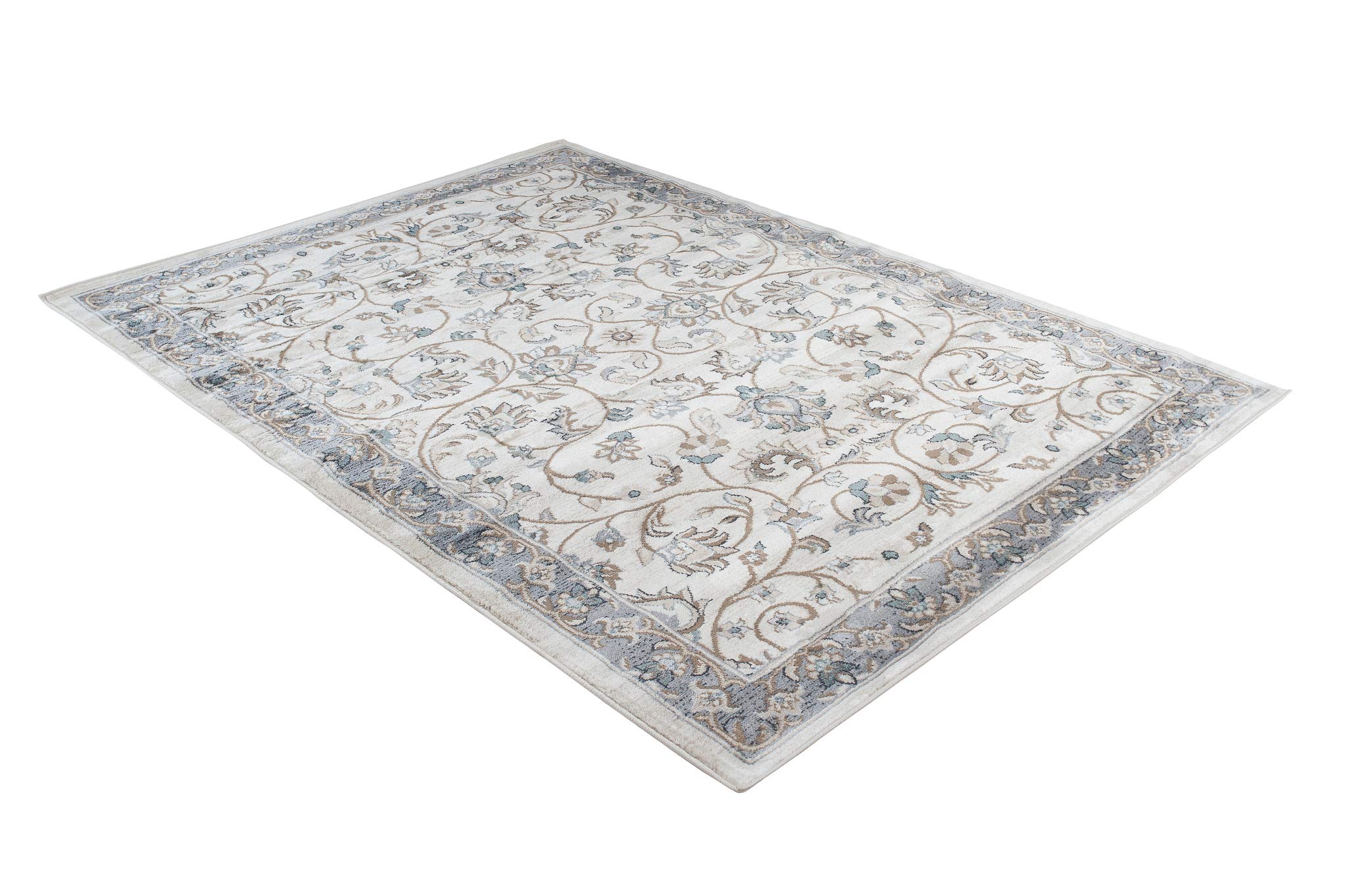 TAPISO Dubai Tappeto Tradizionale Pelo Corto Soggiorno Design Classico Motivo Floreale Ornamenti tonalità Crema Grigio Salotto Sala Camera Ufficio Oeko-Tex 160 x 220 cm