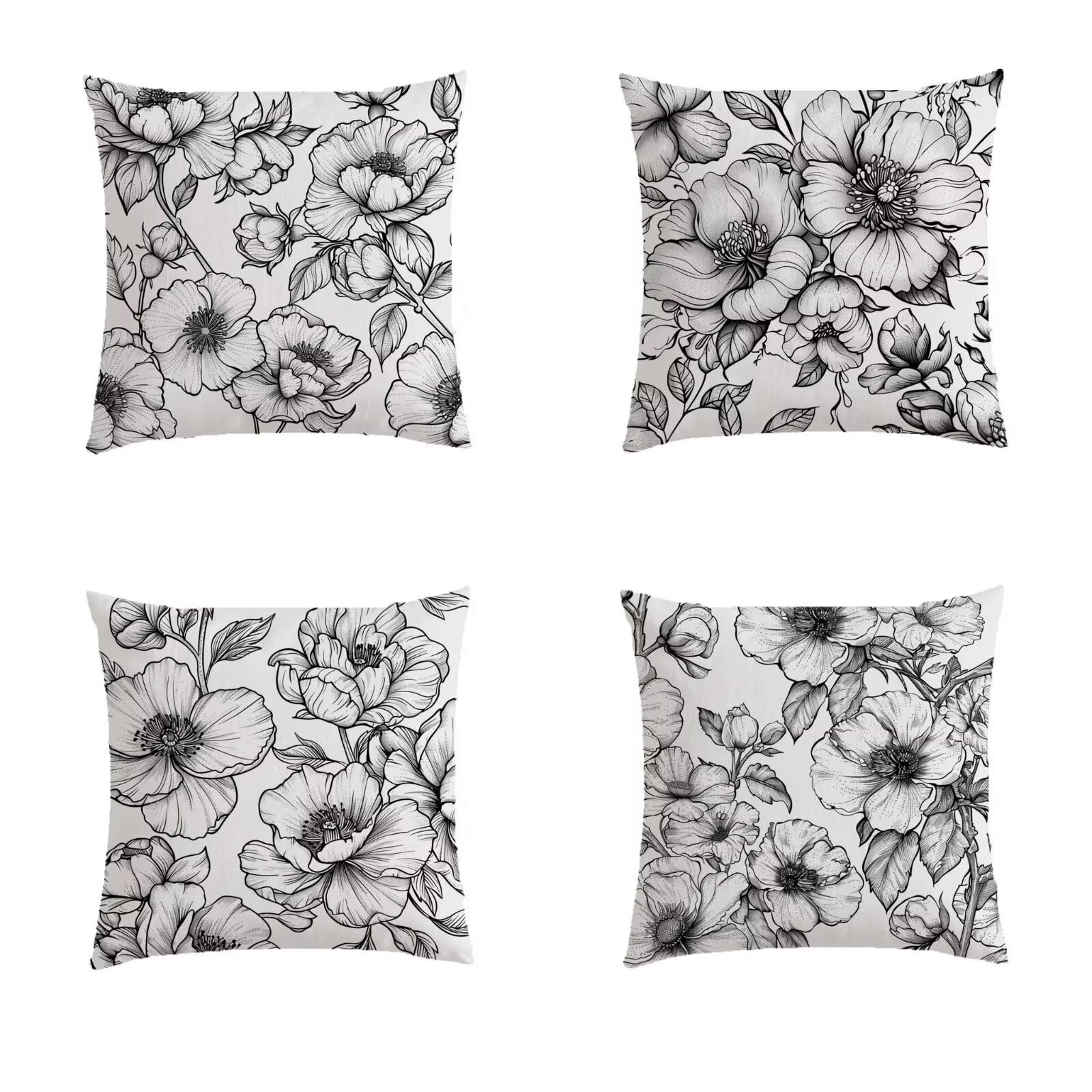 Housse coussin 70x70cm aspect lin avec impression fleur double face