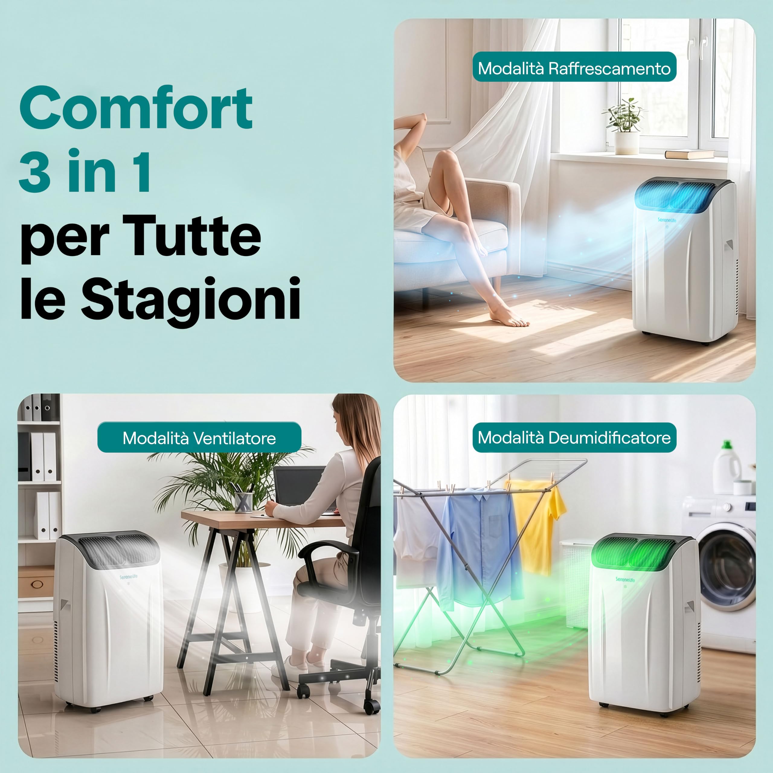 SereneLife Condizionatore Portatile 12000 BTU, Climatizzatore Portatile 3 in 1 con Deumidificatore e Ventilazione, Pinguino Condizionatore Silenzioso, Telecomando, Kit Finestra Incluso, Casa, Ufficio