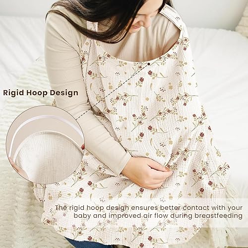 Miniatura 16 de Konssy Funda de lactancia de muselina para lactancia materna, transpirable, 100% algodón, con aro rígido para delantal de lactancia, toldo multiusos