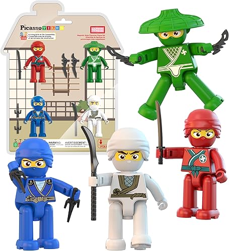 Miniatura 9 de Picasso Toys - Figuras de acción magnéticas de 8 piezas de personajes medievales de rey y caballeros para bloques de construcción, azulejos,