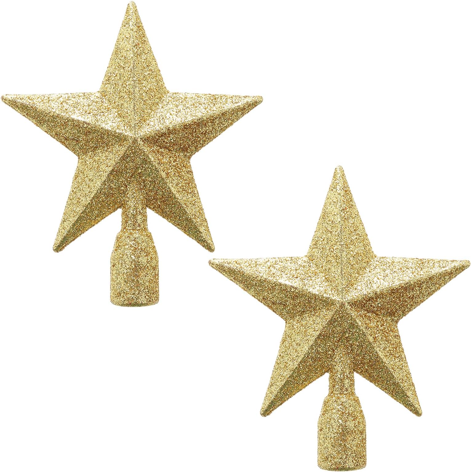 WLLHYF 2 Pack Glitter Mini Star 4 Inch Christmas Tree Topper Decorative Holiday Small Treetop Plastic Ornaments for Christmas Home Decoration Birthday Party(Gold)