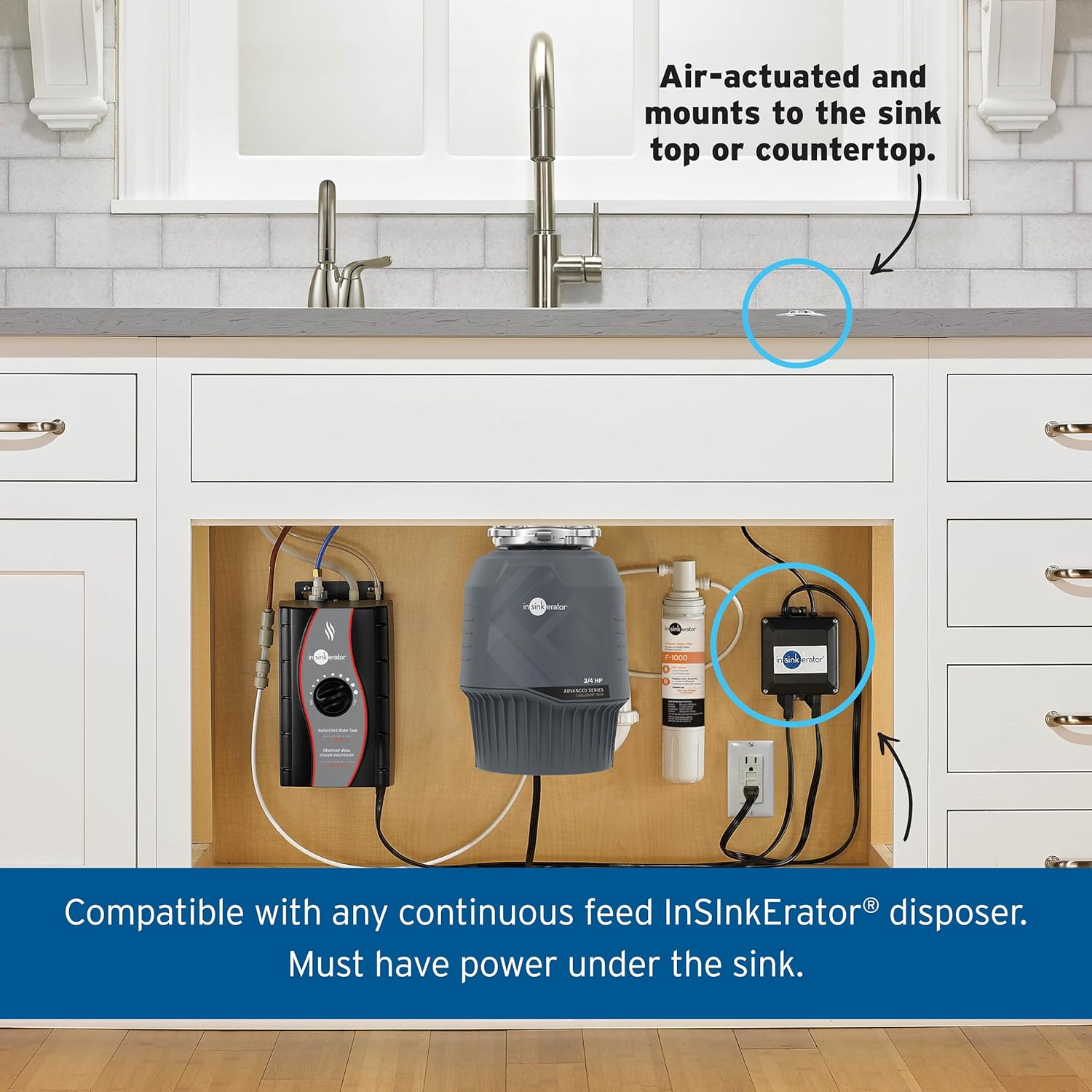 INSINKERATOR Garbage Disposal Air Switch Kit, Dual Outlet Sink Top Switch Button for All INSINKERATOR Food Waste Disposer Models, Chrome/White STS-OO