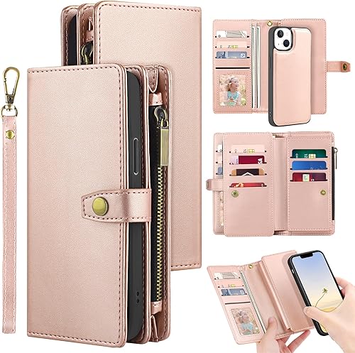 Funda de piel tipo cartera para iPhone 13 con tarjetero y cierre magnético 360, protección completa a prueba de golpes, absorción de caídas, con
