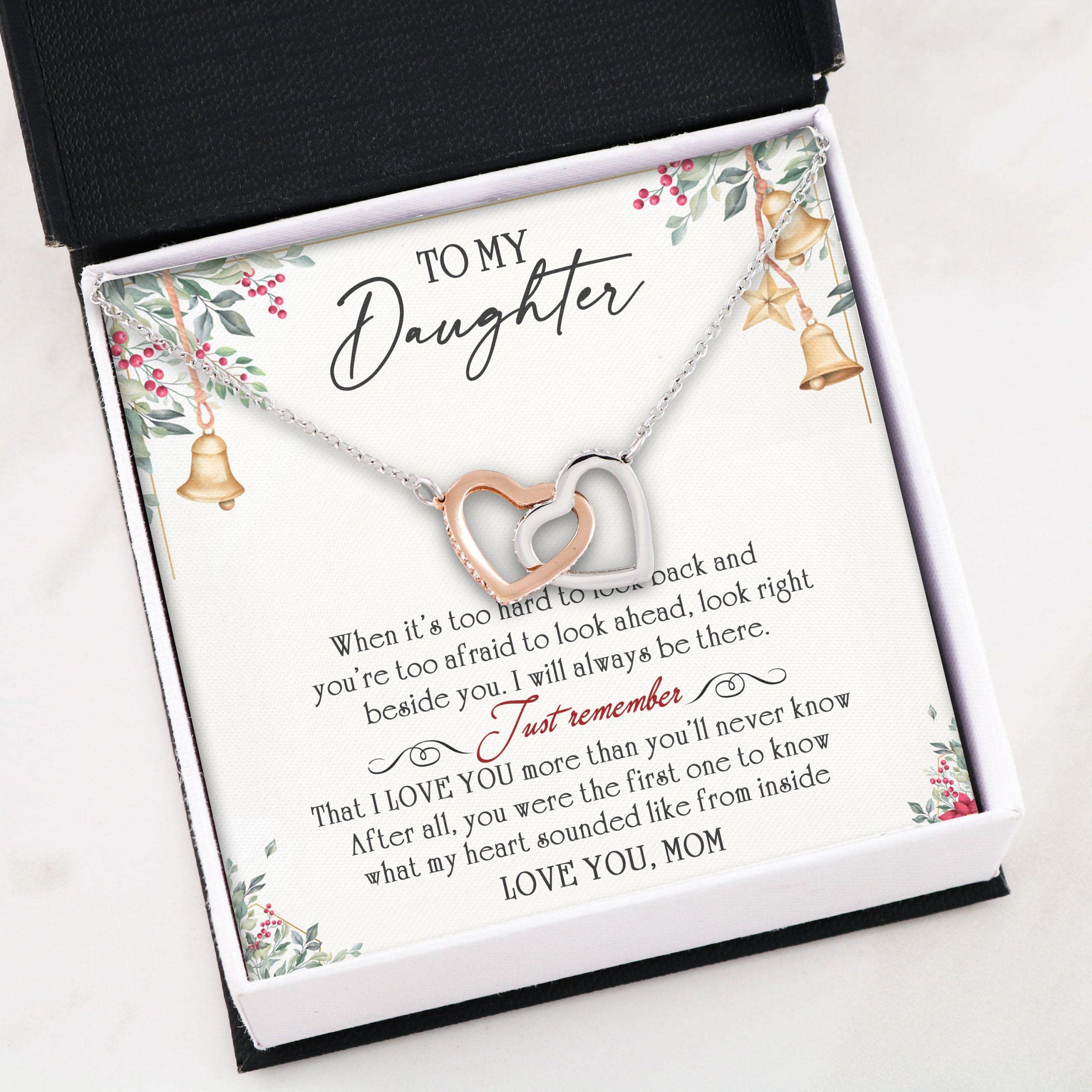 Message Card Jewelry, Handmade Necklace, Daughter Necklace, To My Daughter - Interlocking Hearts Necklace V3 Necklace Pendant Present Gift with Box On Birthday Anniversary Christmas Gift Idea, S K155