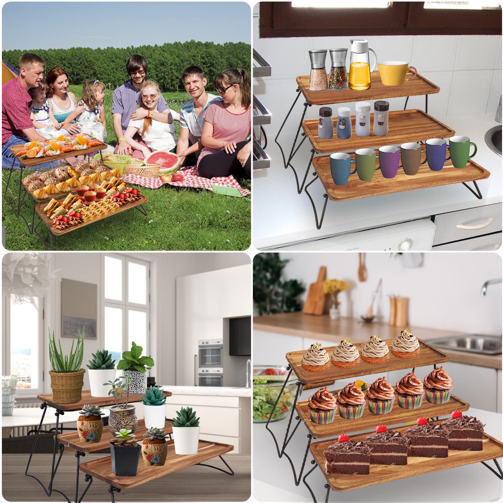 Dessertständer mit 3 Etagen, Cupcake-Ständer & Türme Serviertablett Set, Tragbarer Faltbarer Lebensmittel-Display-Ständer, gestufte Käse-Charcuterie-Bretter