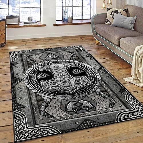 Miniatura 1 de Alfombra vikinga para dormitorio, sala de estar, martillo de Thor, alfombra vikinga, alfombra personalizada vikinga, tamaño matrimonial para amantes