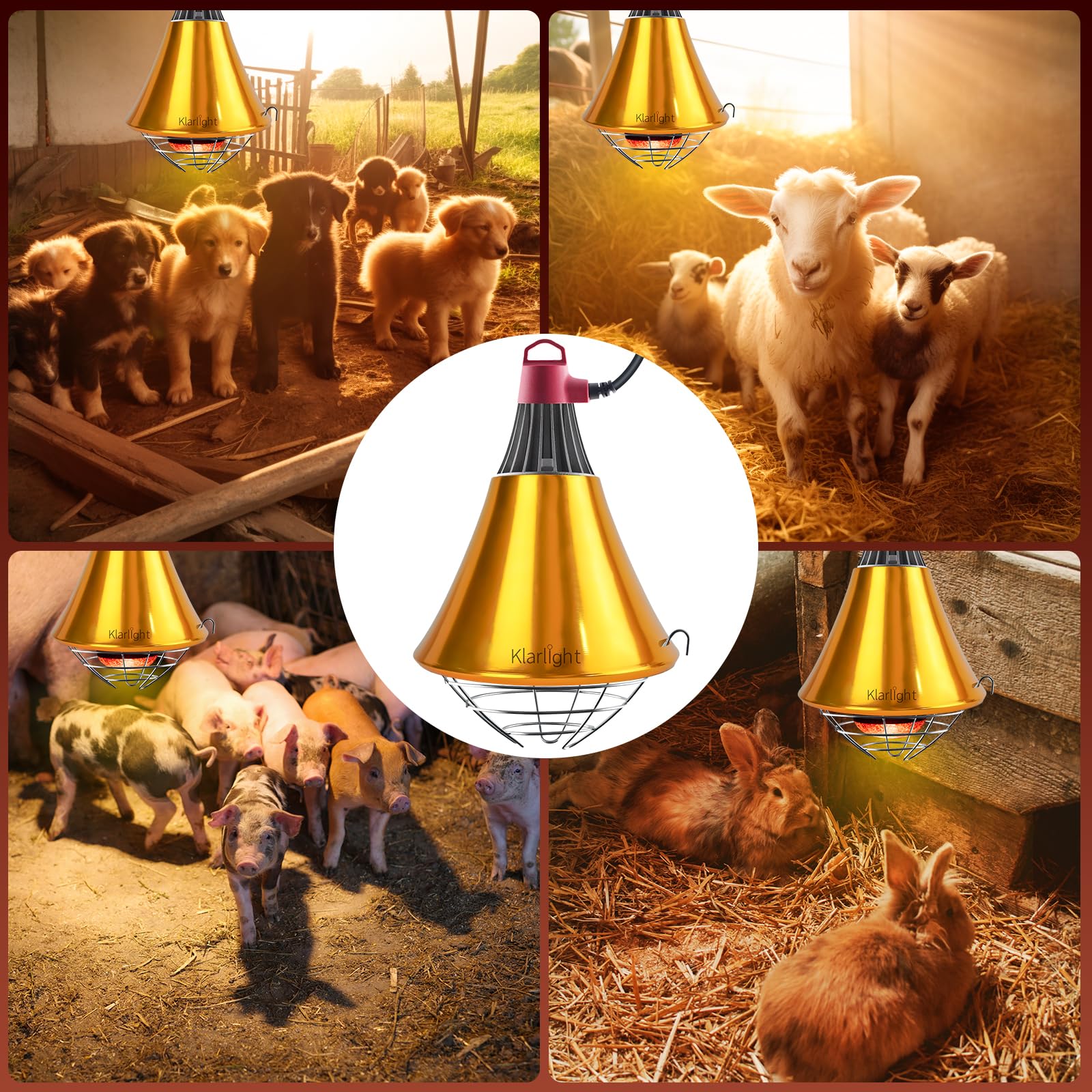 Klarlight Calefactora Infrarrojo Regulable, Reflector con Rejilla Protectora, 2m de Cable, Max. 275W, Calentador para Casas de Cachorros, Pollitos y Cerdos (Sin Bombilla)