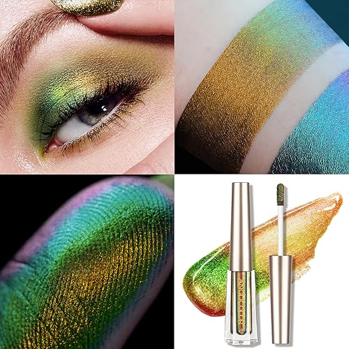 Miniatura 2 de Junhe Chameleon - Sombra de ojos líquida metálica de larga duración y pigmentada, maquillaje para ojos brillantes y brillantes, cobertura de un solo