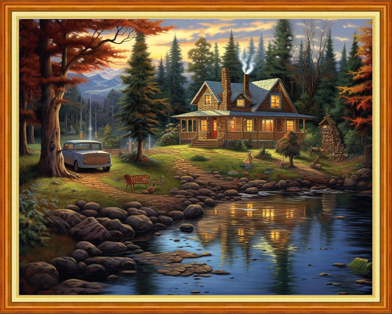 Dooxvey Cross Stitch Kits for Adults Stamped Full Range of Embroidery Starter Kits for Beginners 11CT Printed Cross Stitch Patterns Needlepoint Kits Stamped Crossstitch-Forest Cabin 16x20 inch