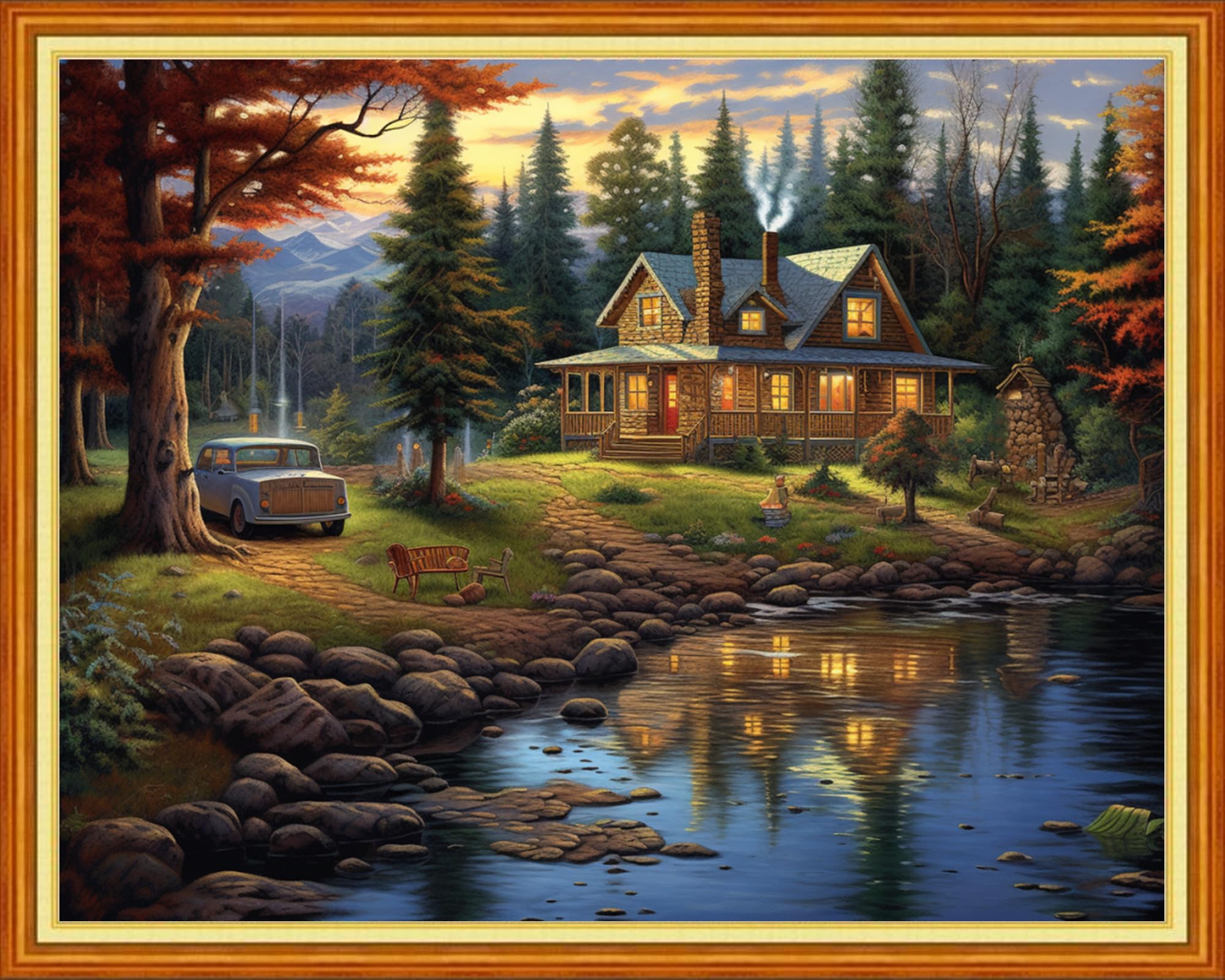 Dooxvey Cross Stitch Kits for Adults Stamped Full Range of Embroidery Starter Kits for Beginners 11CT Printed Cross Stitch Patterns Needlepoint Kits Stamped Crossstitch-Forest Cabin 16x20 inch