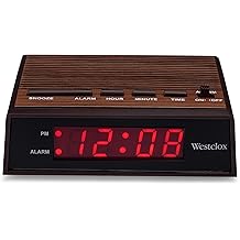 Westclox Retro Wood Style Small Night Table Alarm Clock with Red LED Display, 9-Minute Snooze, Battery Backup, Easy Electric Operation for Bedroom, Home or Office &ndash; Woodgrain