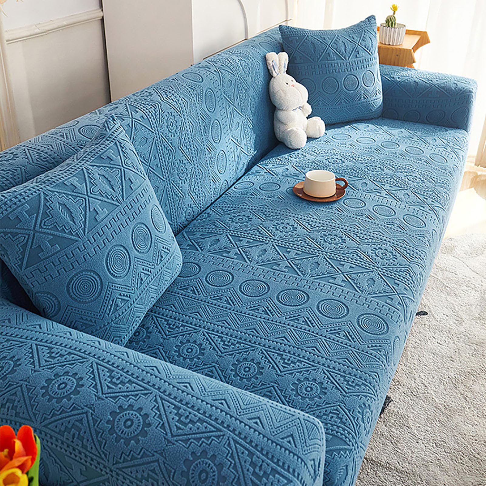 Revêtement de canapé avec fond élastique bleu taille 3 places 190-230cm