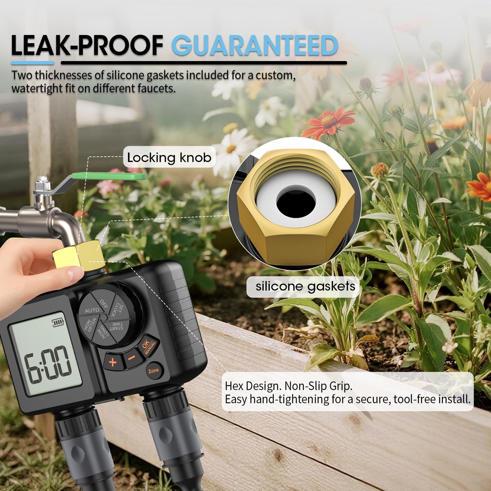 YWBL-WH Timer Intelligente a 2 Zone per L'Irrigazione Automatica, Programmatore per Irrigatori da Giardino per Serre, di Irrigazione a Goccia per agricoltura. (Filettatura BSP3/4”)