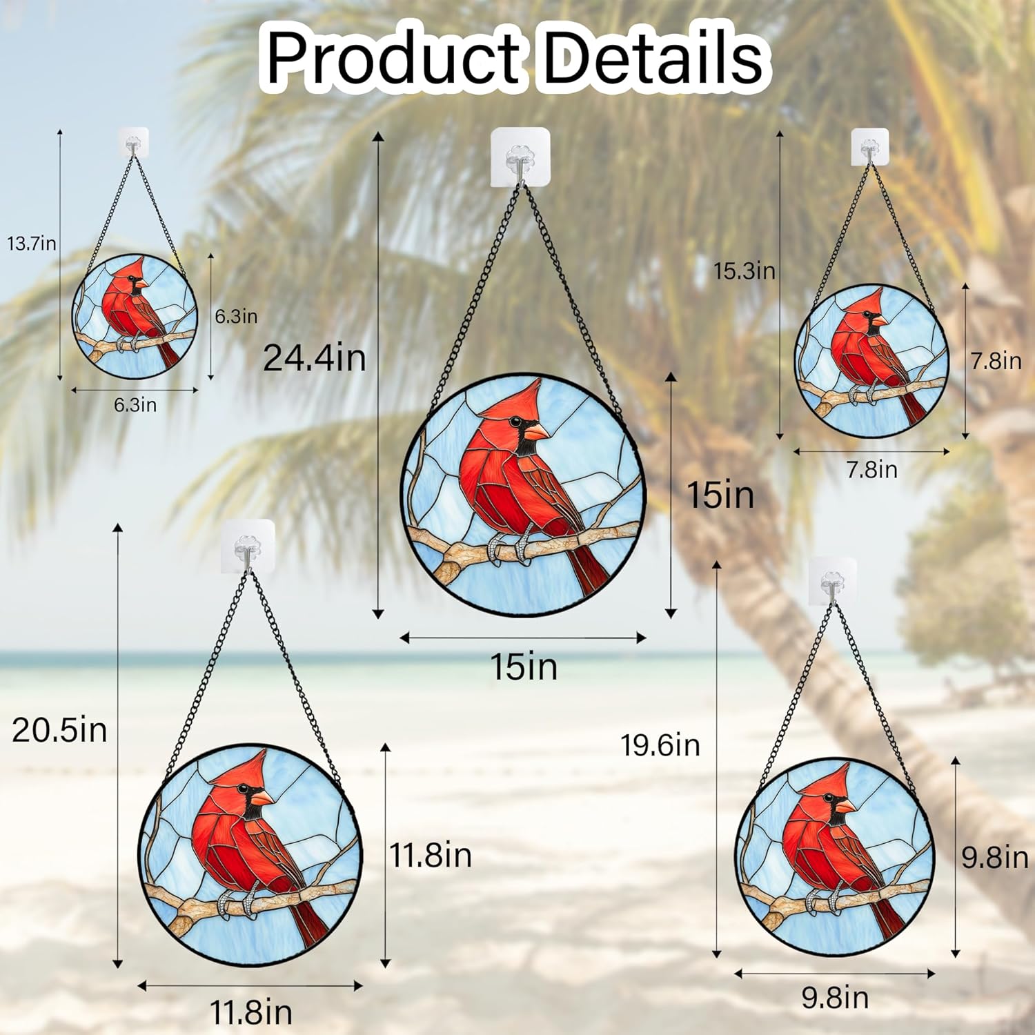 Stained Glass Window Hanging Cardinal Birds 7.8" - Suncatcher Door Garden Sun Catcher Home Decor Christmas Birthday for Bird Lovers Woman Her Nana Wife Men Mom