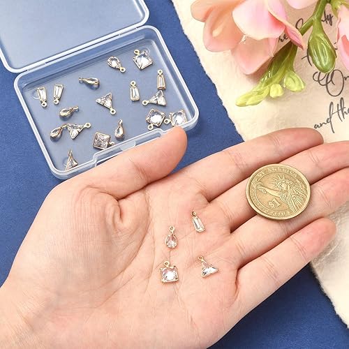 Miniatura 3 de Airssory 20 dijes geométricos de latón con circonita cúbica en forma de lágrima, cuadrados, triangulares, para hacer manualidades, mujeres, hombres,