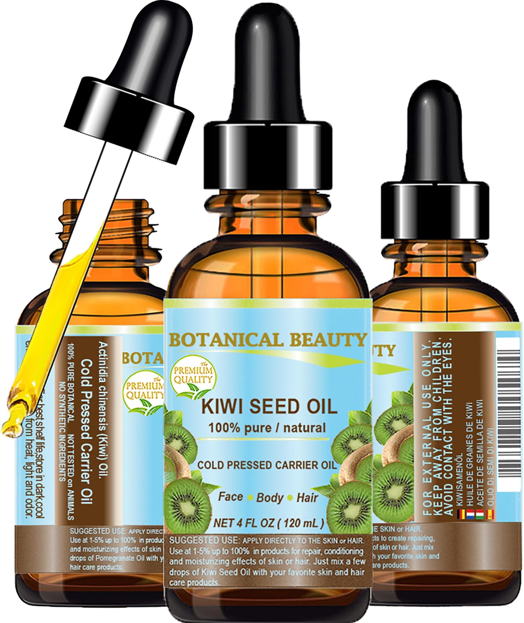 KIWI SEED OIL. 100% Pure Natural Undiluted Virgin Cold Pressed Carrier Oil for Face, Skin, Body, Hair, Nail Care (4 Fl Oz)