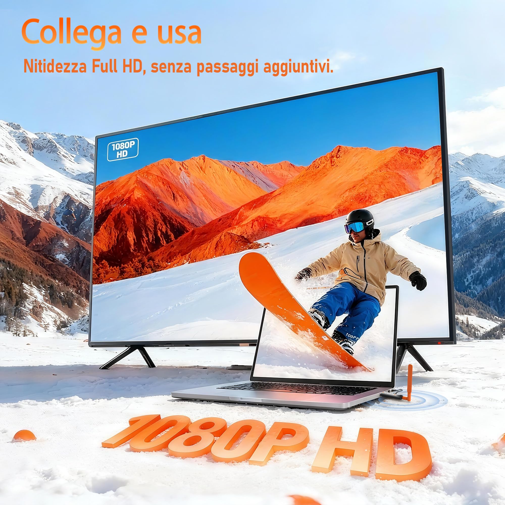 AIMIBO [2026] Trasmettitore HDMI Wireless Decodifica 4K vers 1080P@60Hz, Supporta 6 RX, Antenne 5dBi Stato del LED, HDMI Senza Fili 50m, Plug & Play da Laptop/PC a TV e Proiettore, Bassa Latenza