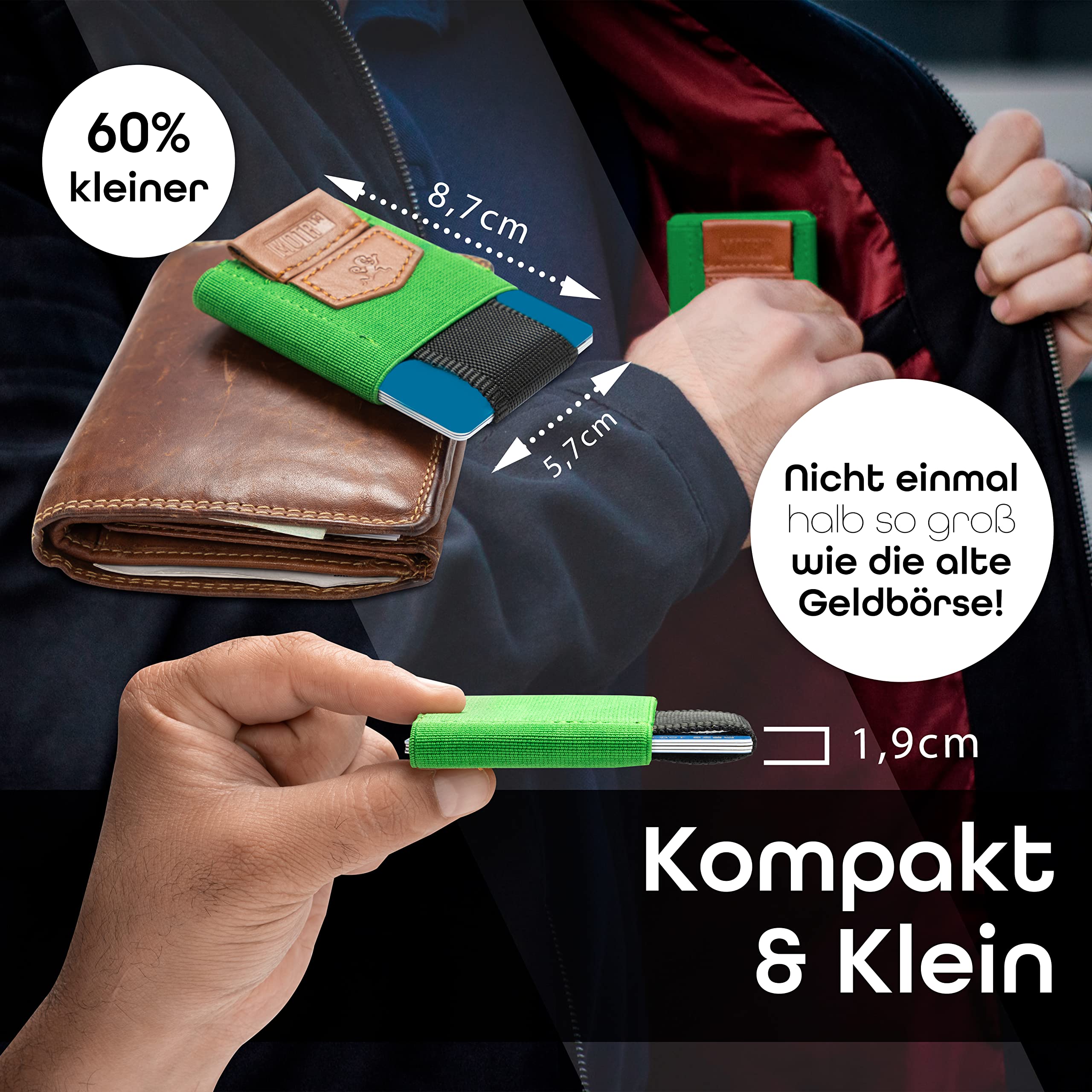 MakakaOnTheRun Męskie etui na karty z kieszenią na monety i tasiemką: etui na karty, etui na karty kredytowe, Slim Wallet męskie portfele, etui na dowód osobisty i karty, portfel męski mały, 2 -