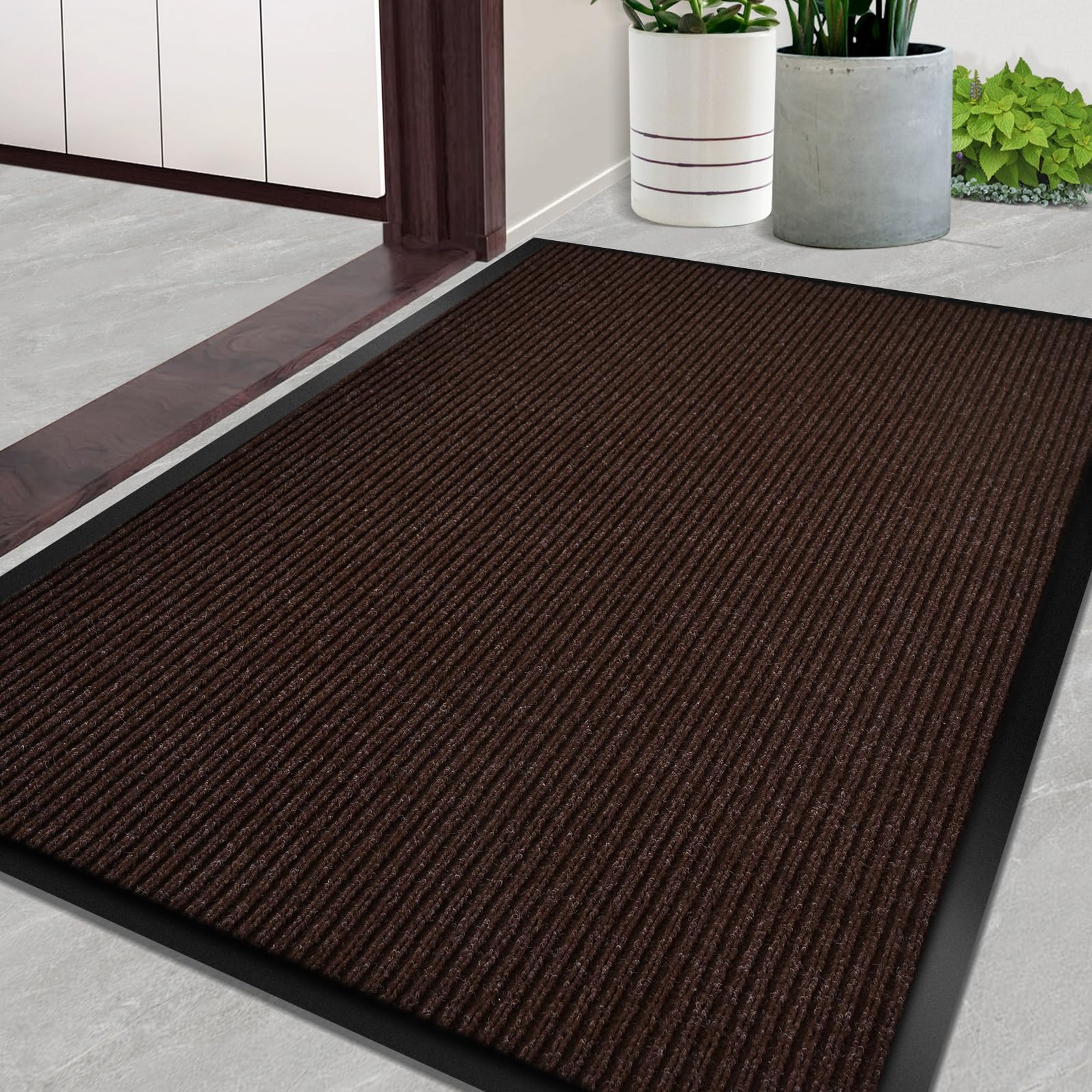Door Mat Heavy Duty Outdoor Indoor Doormat Low Profile Front Door Mat Large 48x72 inch Brown Entrance Welcome Mats Easy Clean Patio Entrance Mat