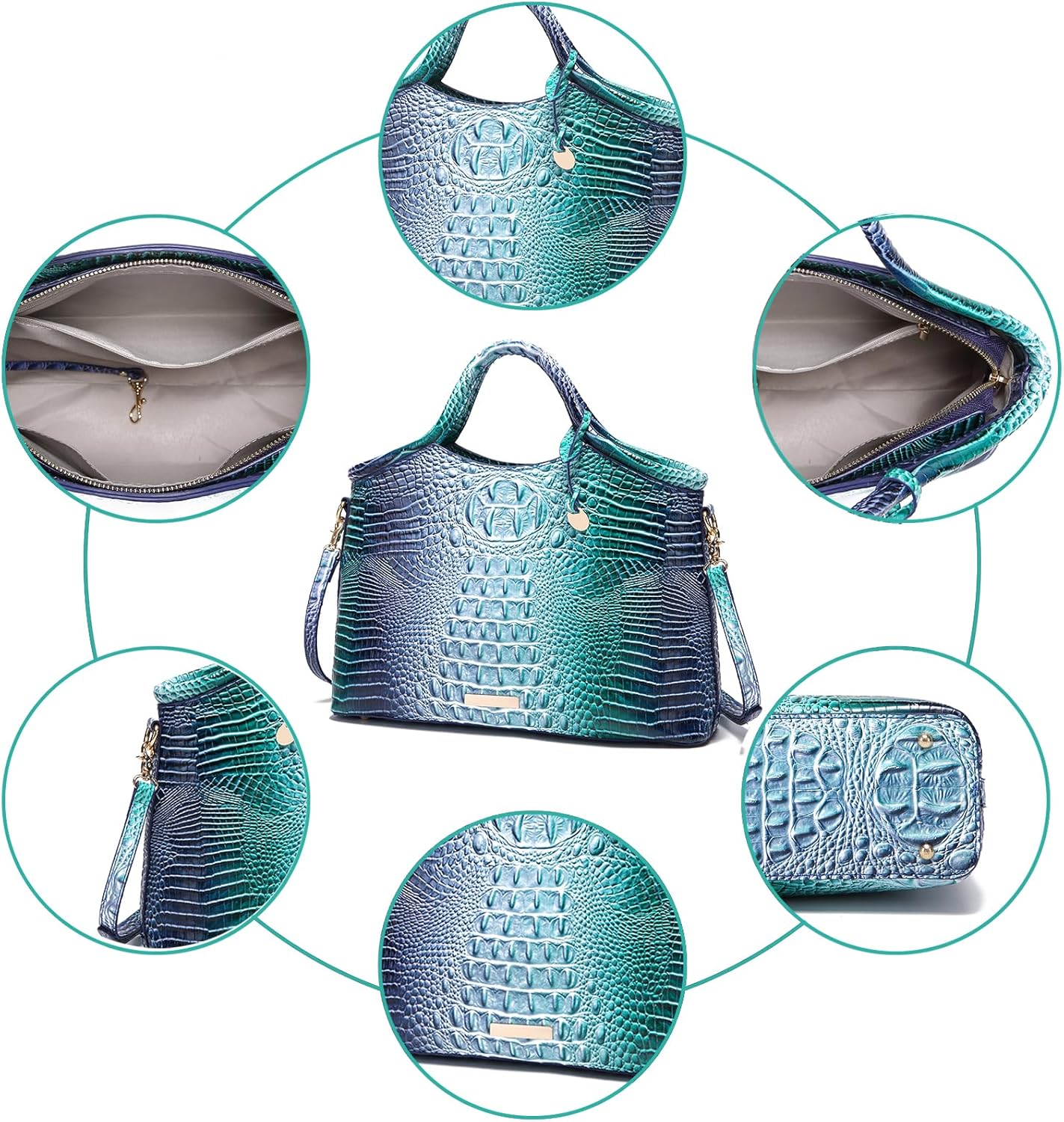 Crocodile Pattern Gradient Top Handle Satchel Large Capacity Tote Bag Casual Versatile Commuter Bag Leather | Crocodile Pattern, Gradient, Top Handle, Large Capacity, Casual, Versatile, Leather - Image 6