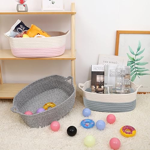 Miniatura 6 de ABenkle Cesta de almacenamiento de cuerda, cubo de juguete tejido de algodón para perros y gatos, cesta de cubo con asa, estantes decorativos,