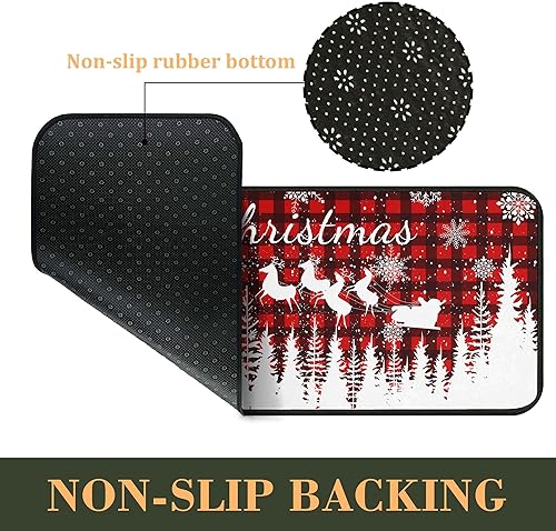 Miniatura 6 de Juego de 2 alfombras de cocina de búfalo con diseño de árboles de Navidad, copos de nieve, color rojo, para fiestas de invierno y vacaciones,