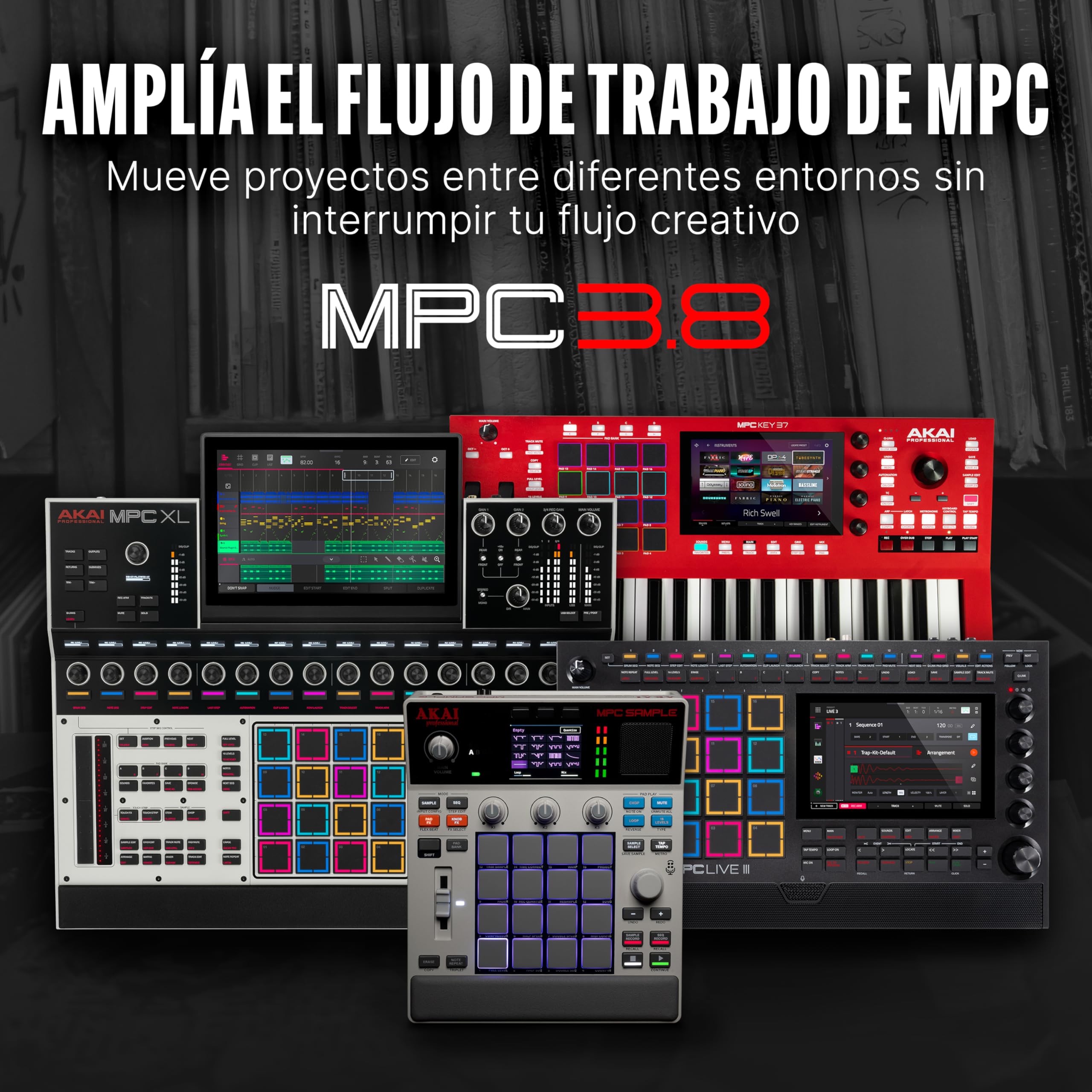 Akai Professional MPC Sample Sampler, Secuenciador y Procesador de Efectos Portátil Standalone con Batería Recargable, USB-C, Altavoz Integrado y Micrófono